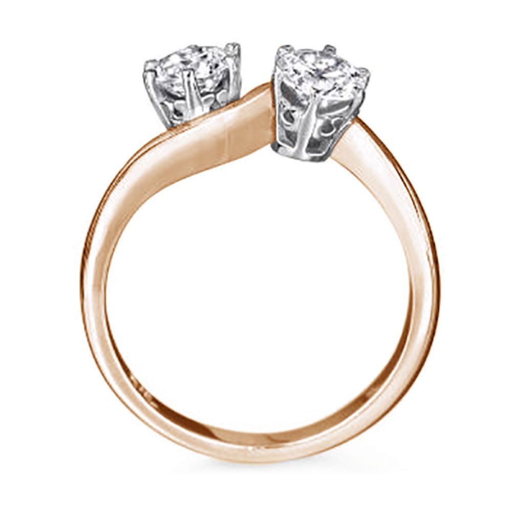 2 Stone Round Engagement Ring with 6 Claw Setting - Rose Gold