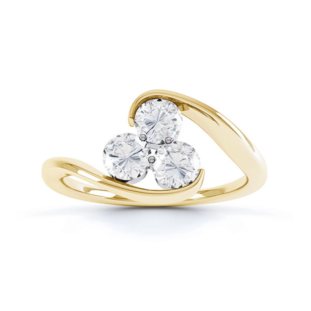 Embracing 3 Stone Diamond Trilogy Ring - Yellow Gold - Top View