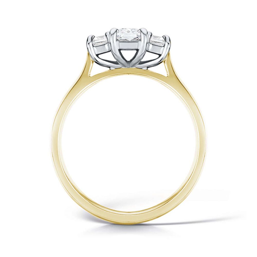 3 Stone Graduated Emerald Cut Diamond Ring Side View - Yellow Gold 3 Stone Graduated Emerald Cut Diamond Ring Side View - Yellow Gold