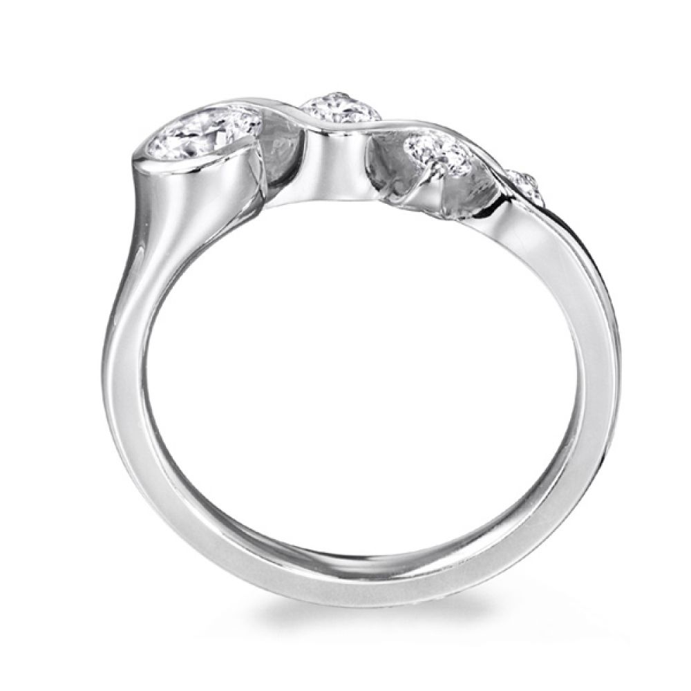 Wave Design 4 Stone Diamond Ring - Platinum