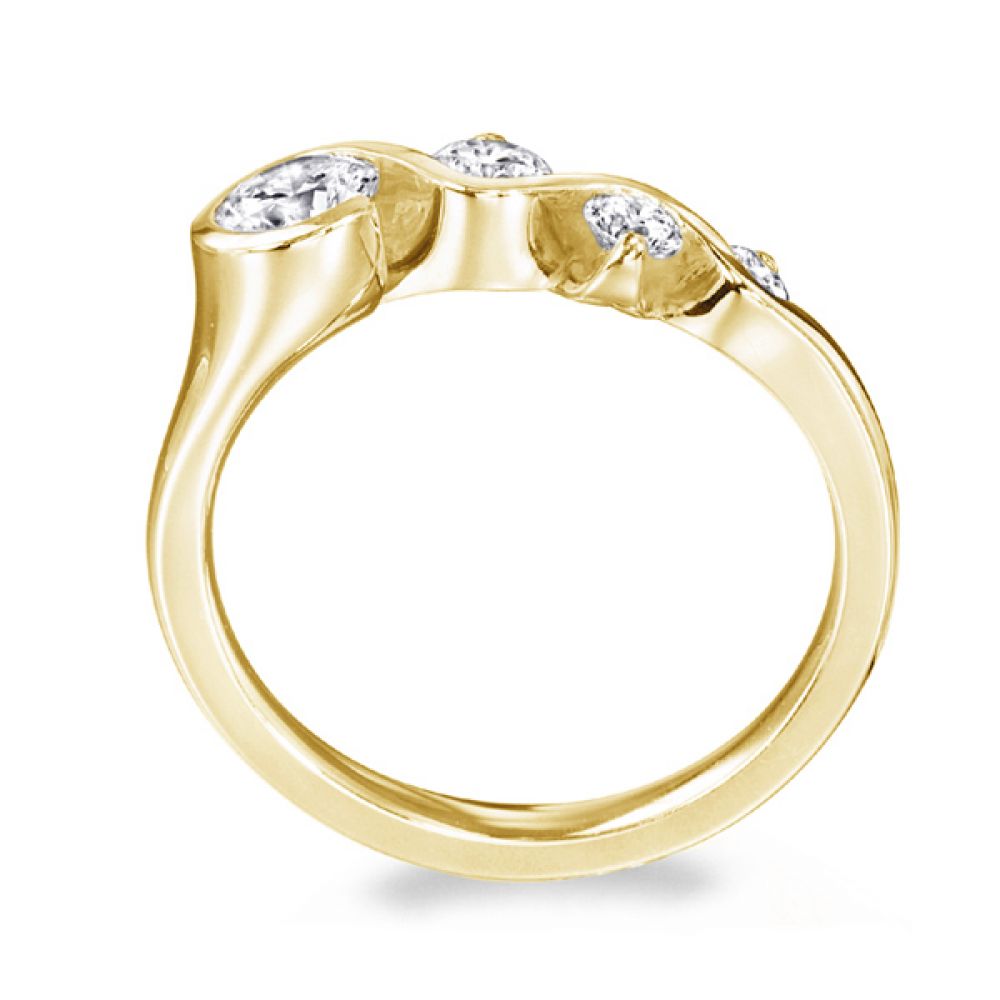 Wave Design 4 Stone Diamond Ring - Yellow Gold