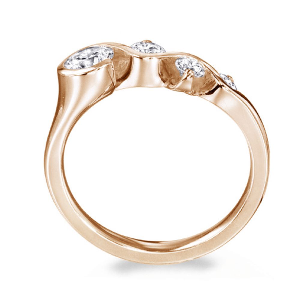 Wave Design 4 Stone Diamond Ring - Rose Gold