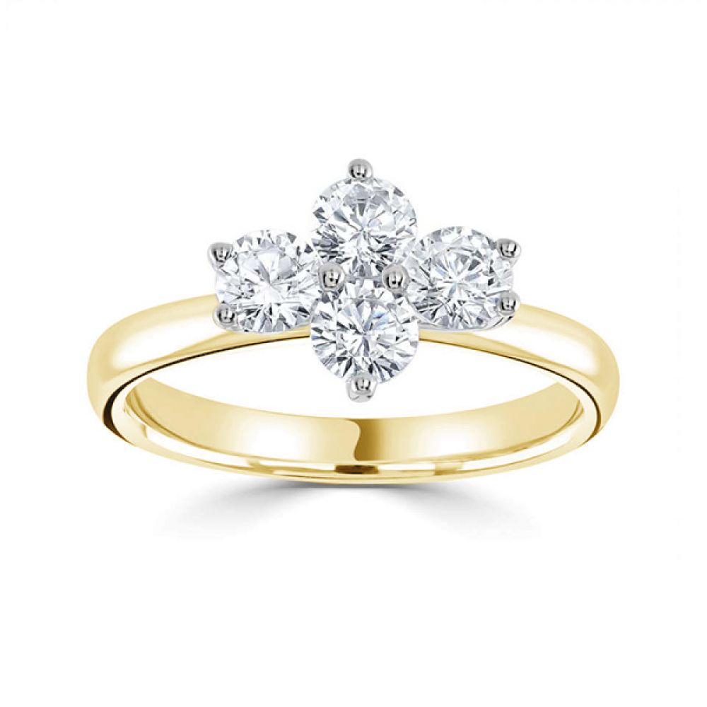Wedding Ring Friendly 4 Stone Diamond Ring - Yellow Gold Wedding Ring Friendly 4 Stone Diamond Ring - Yellow Gold