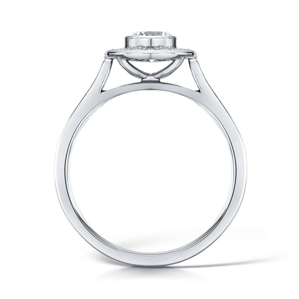 Bezel Set Diamond Halo Ring with Diamond Shoulders - Platinum