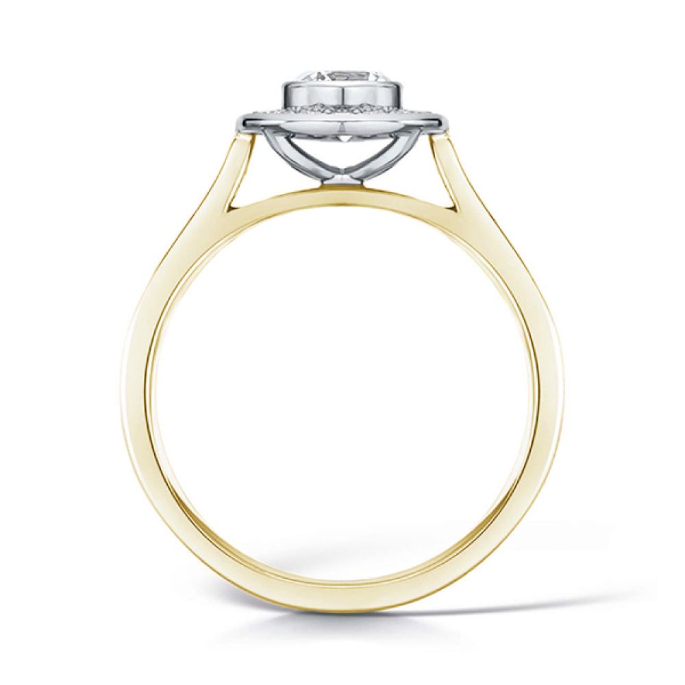 Bezel Set Diamond Halo Ring with Diamond Shoulders - Yellow Gold Bezel Set Diamond Halo Ring with Diamond Shoulders - Yellow Gold