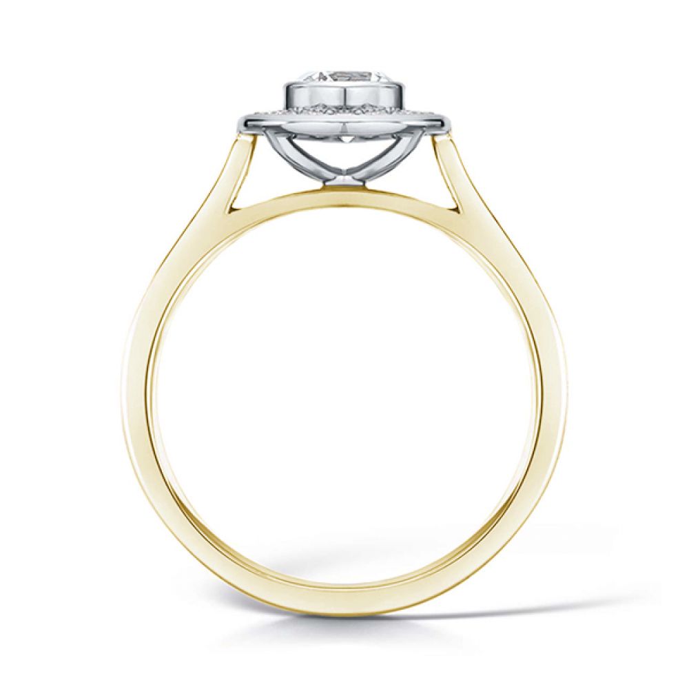 Bezel Set Diamond Halo Ring with Diamond Shoulders - Yellow Gold