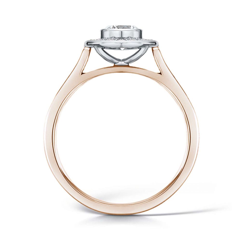 Bezel Set Diamond Halo Ring with Diamond Shoulders - Rose Gold Bezel Set Diamond Halo Ring with Diamond Shoulders - Rose Gold