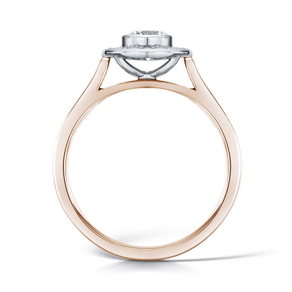 Bezel Set Diamond Halo Ring with Diamond Shoulders - Rose Gold