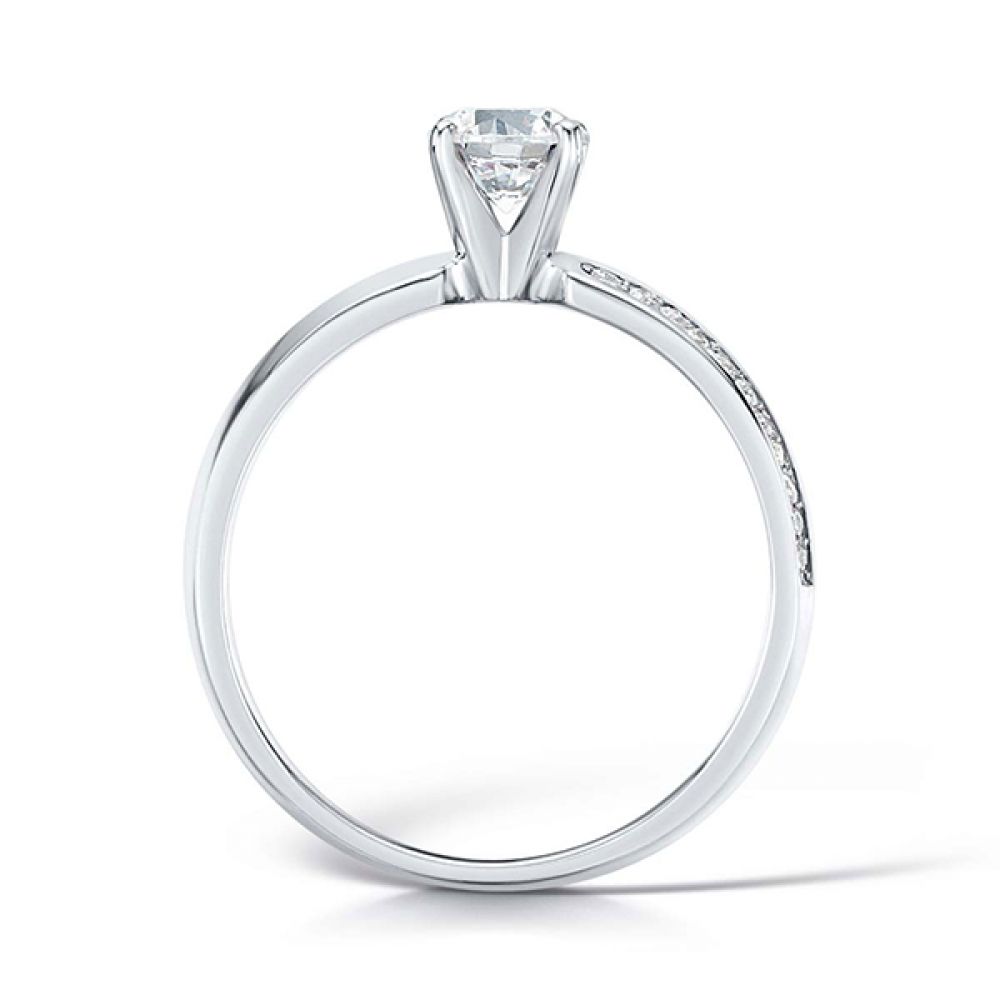 Diamond Shoulder Engagement Ring with Offset Shoulders Side View Diamond Shoulder Engagement Ring with Offset Shoulders Side View