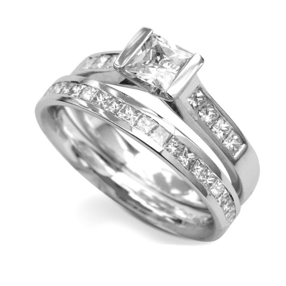 Bar Set Princess Diamond Ring Diamond Shoulders With The Wedding Ring