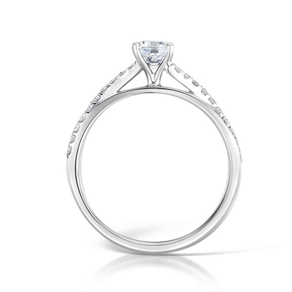 4 Claw Round Solitaire Offset Diamond Shoulders - Platinum