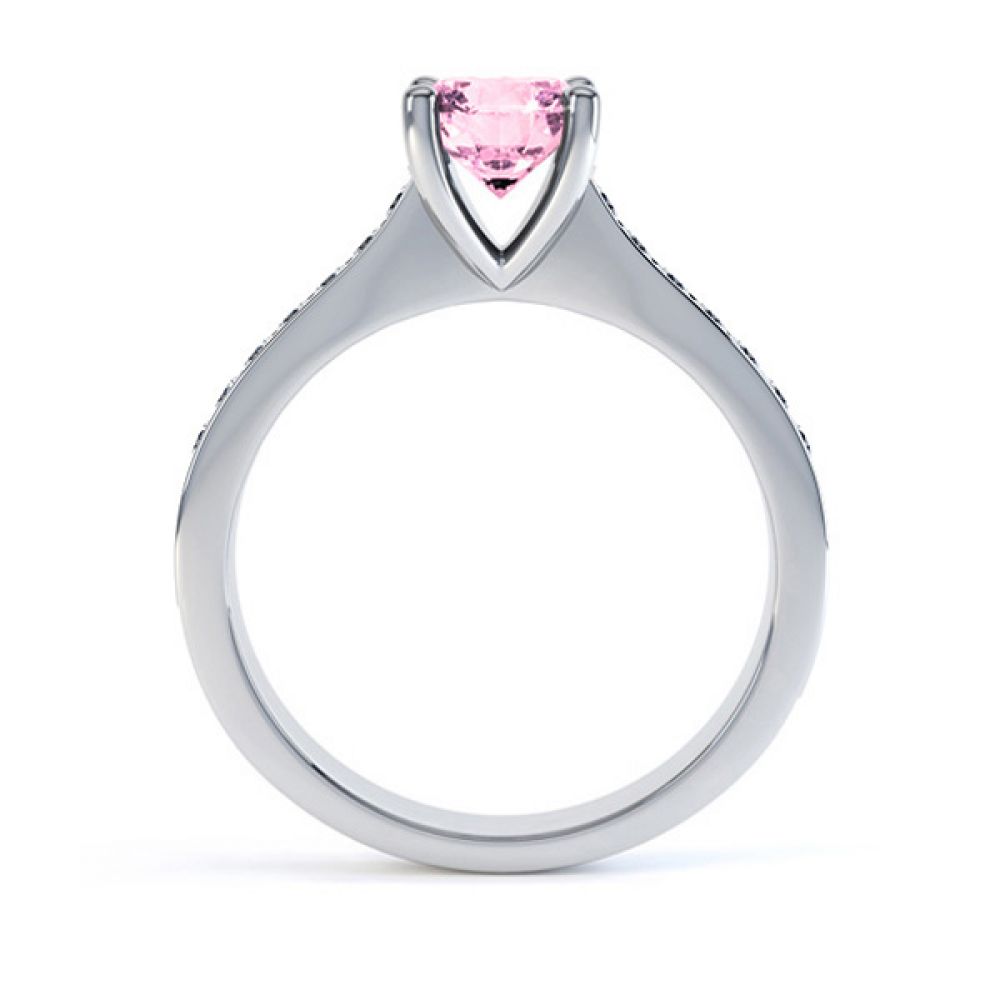 Round Pink Sapphire Solitaire Ring with Diamond Shoulders