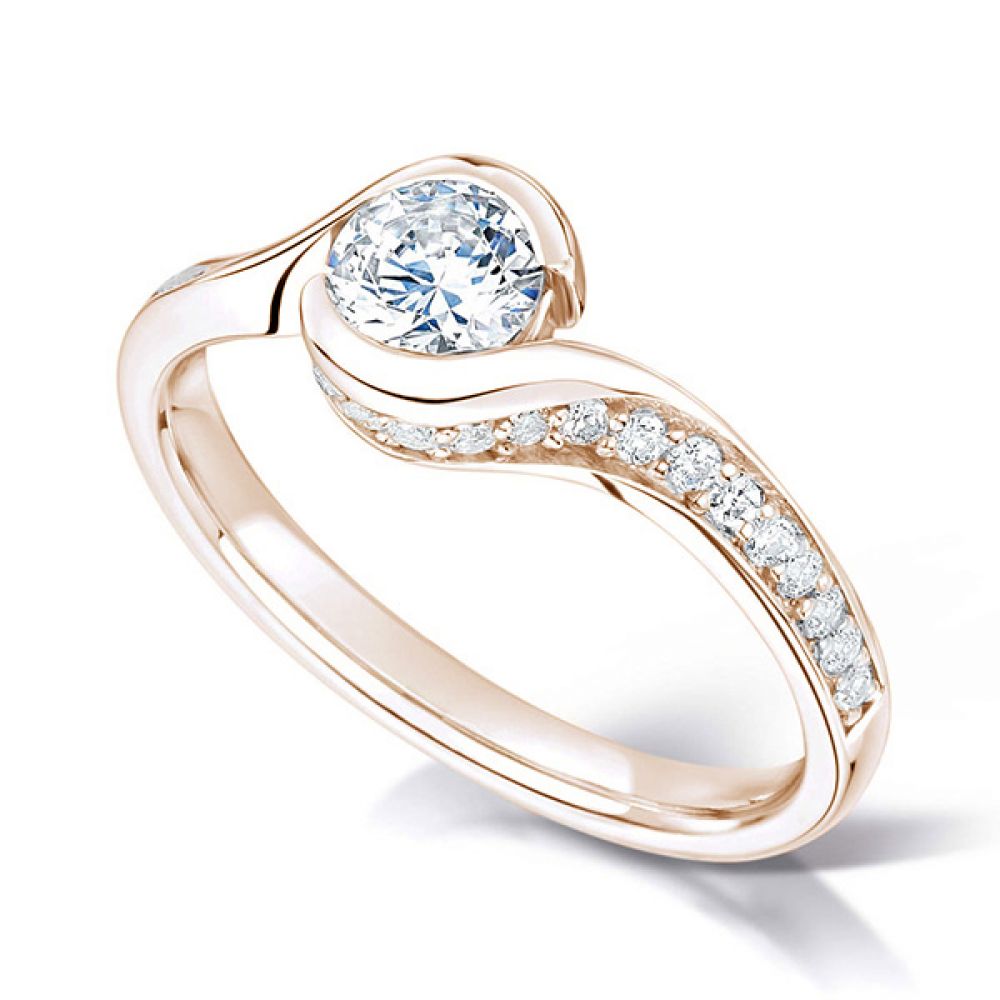 Bezel Set Twist Engagement Ring with Contoured Shoulders - Rose Gold Bezel Set Twist Engagement Ring with Contoured Shoulders - Rose Gold