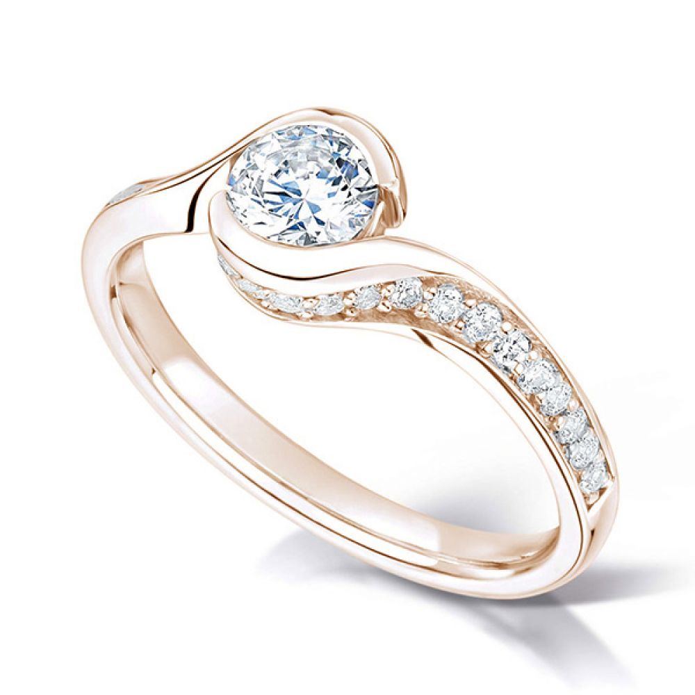 Bezel Set Twist Engagement Ring with Contoured Shoulders - Rose Gold