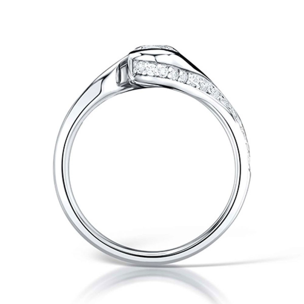 Bezel Set Twist Engagement Ring with Contoured Shoulders - Platinum