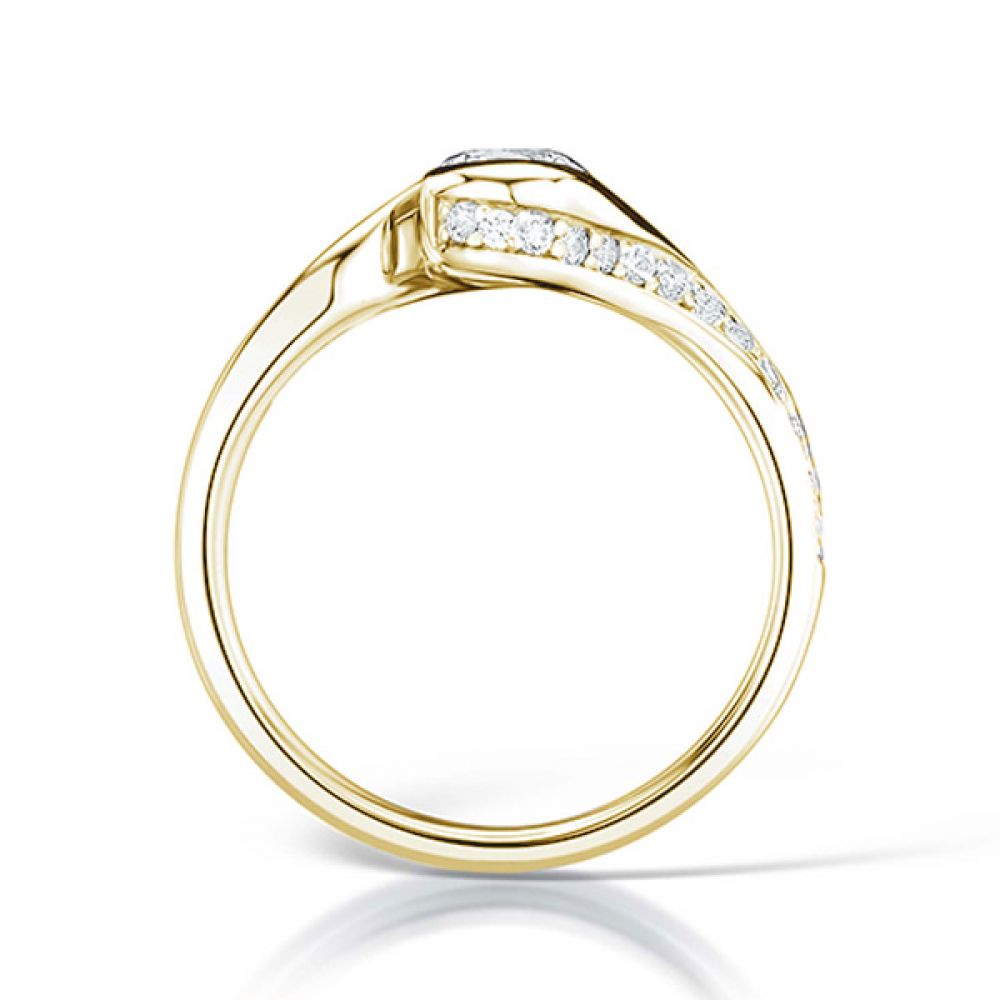 Bezel Set Twist Engagement Ring with Contoured Shoulders - Yellow Gold