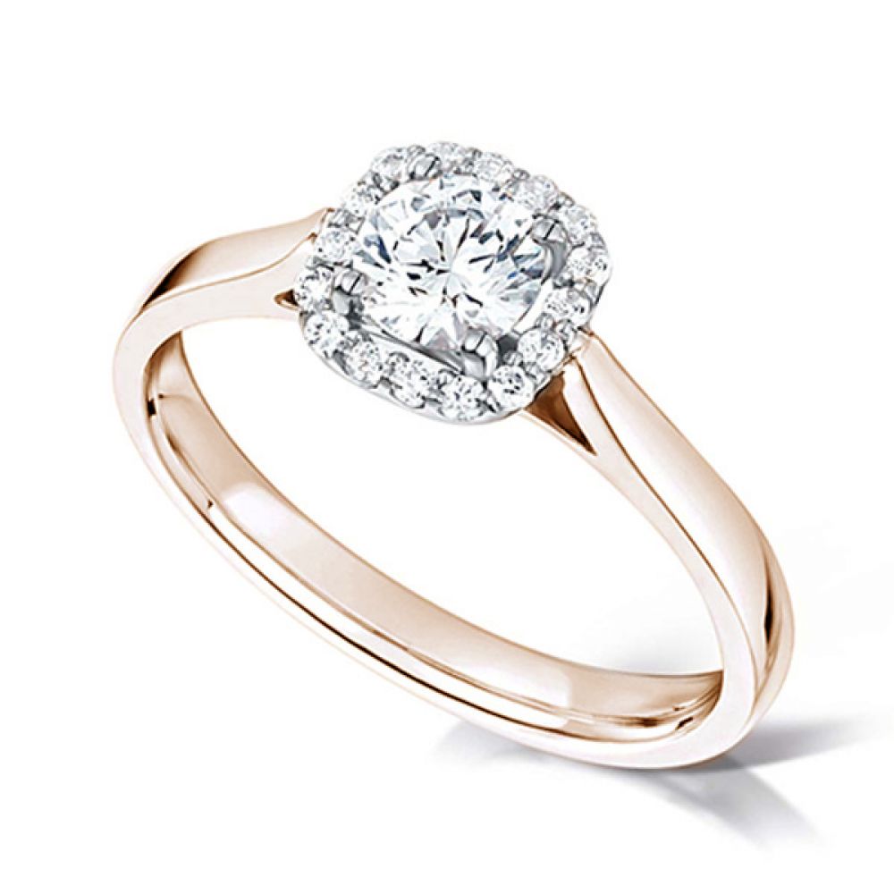 Round Brilliant Diamond Engagement Ring with Cushion Halo - Rose Gold