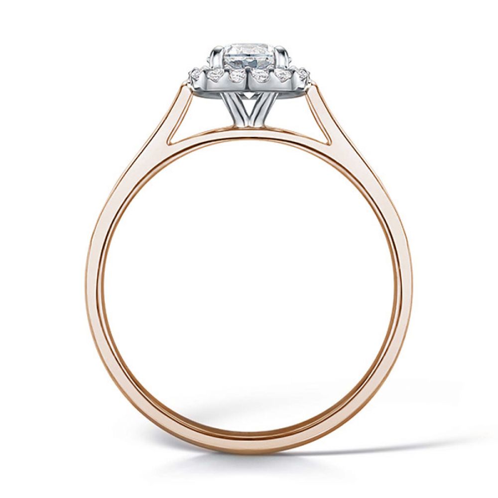 Round Brilliant Diamond Engagement Ring with Cushion Halo - Rose Gold