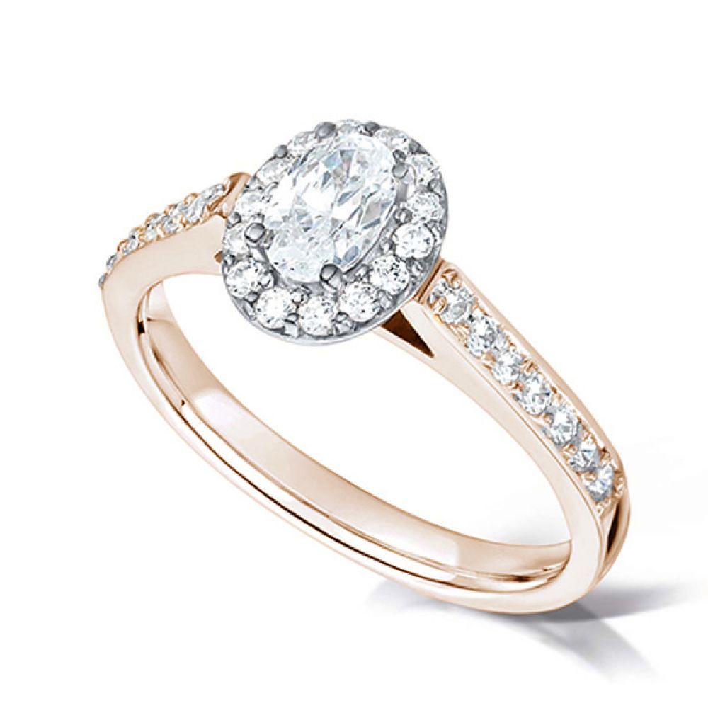 Oval Diamond Halo Engagement Ring - Diamond Shoulders - Rose Gold Oval Diamond Halo Engagement Ring - Diamond Shoulders - Rose Gold