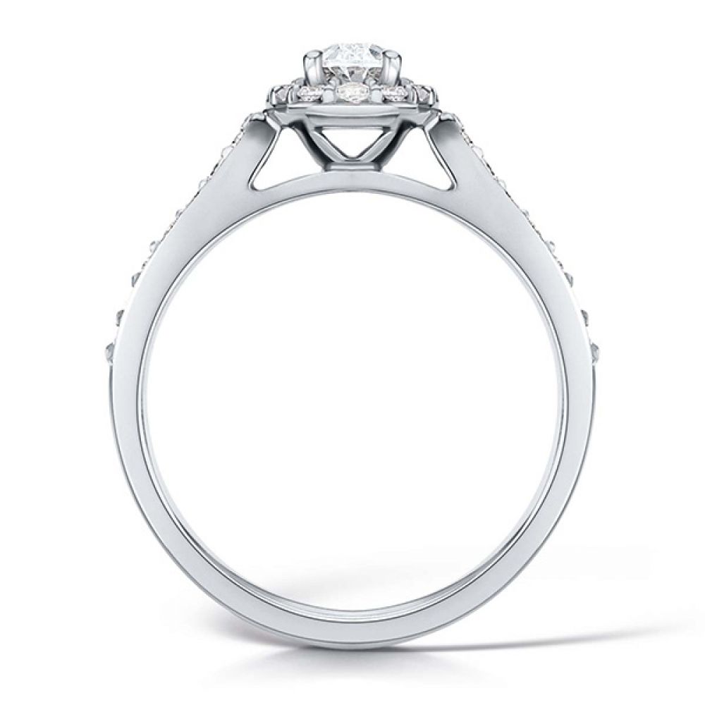 Oval Diamond Halo Engagement Ring - Diamond Shoulders - Platinum