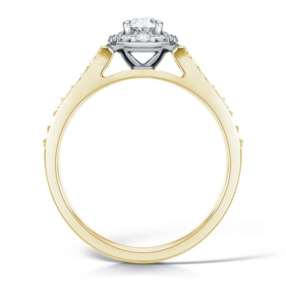 Oval Diamond Halo Engagement Ring - Diamond Shoulders - Yellow Gold Oval Diamond Halo Engagement Ring - Diamond Shoulders - Yellow Gold