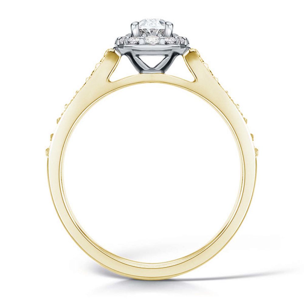 Oval Diamond Halo Engagement Ring - Diamond Shoulders - Yellow Gold