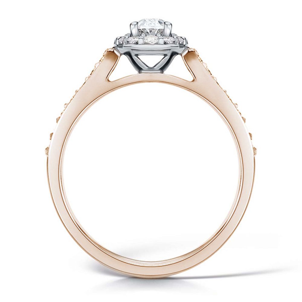 Oval Diamond Halo Engagement Ring - Diamond Shoulders - Rose Gold