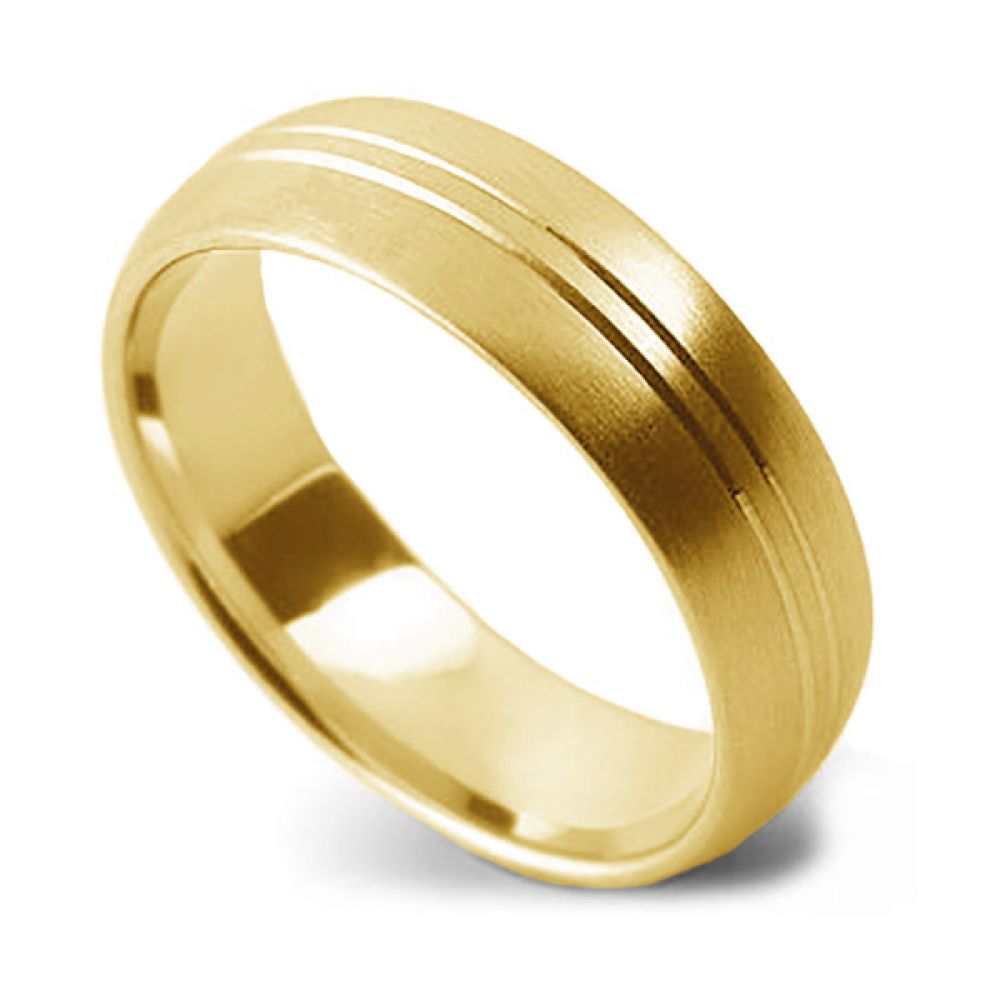 Double Line Patterned WeddinDouble Line Patterned Wedding Ring - Yellow Goldg Ring - Yellow