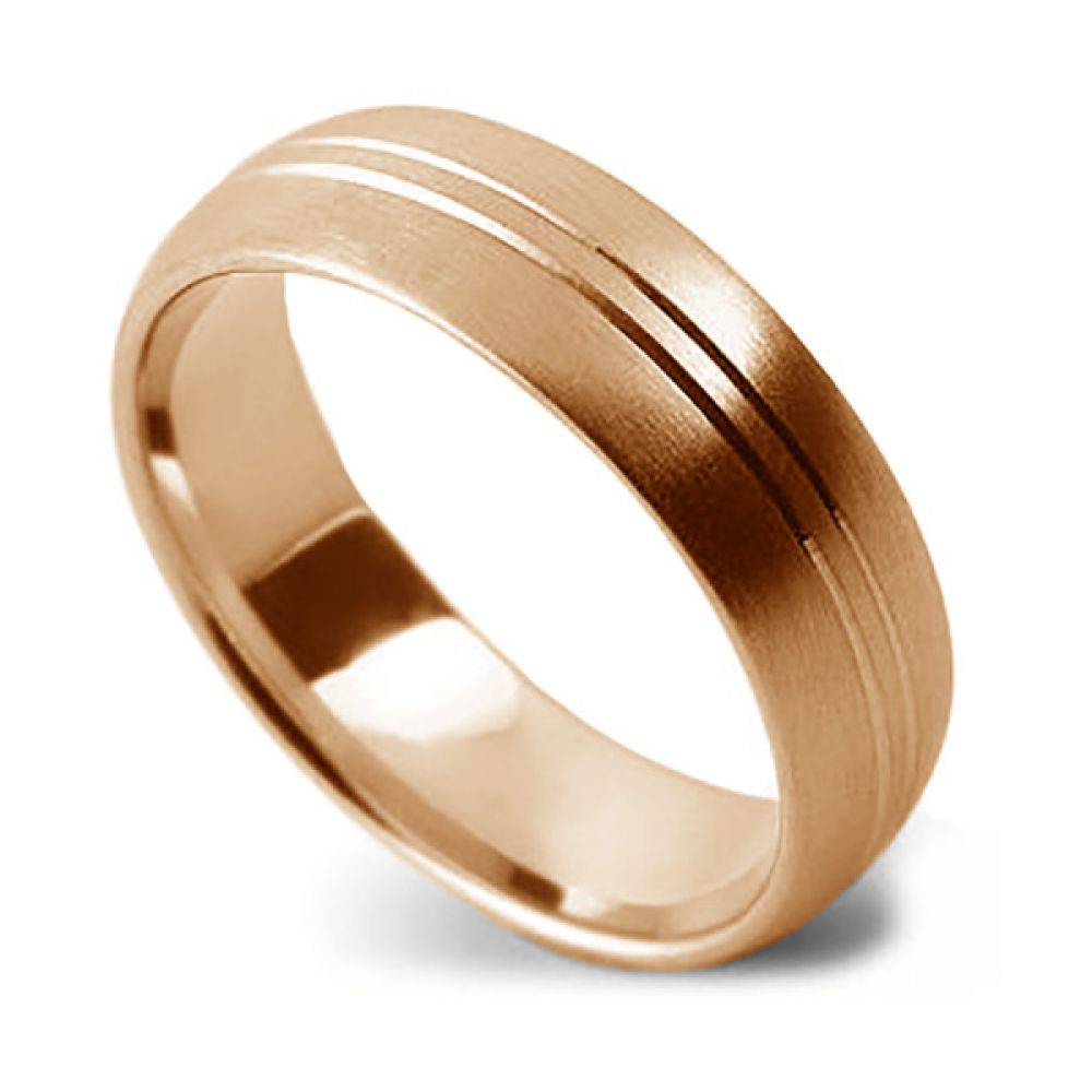 Double Line Patterned Wedding Ring - Rose Gold