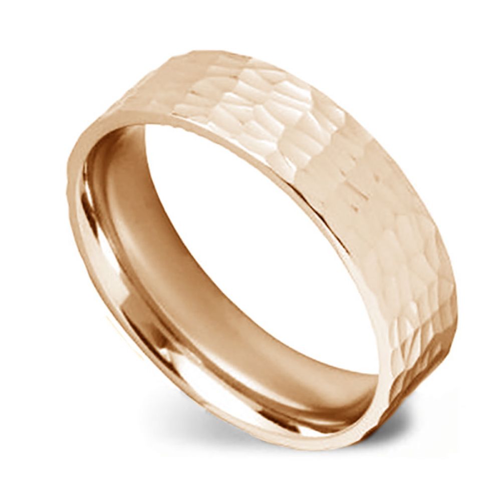 Hammered Texture Patterned Wedding Ring - Rose Gold