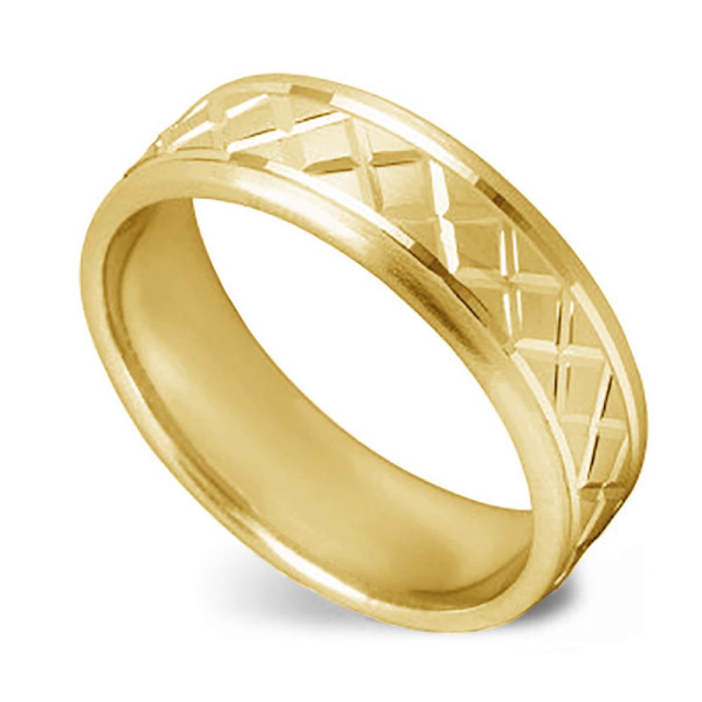 Criss-Cross Patterned Wedding Ring - Yellow Gold