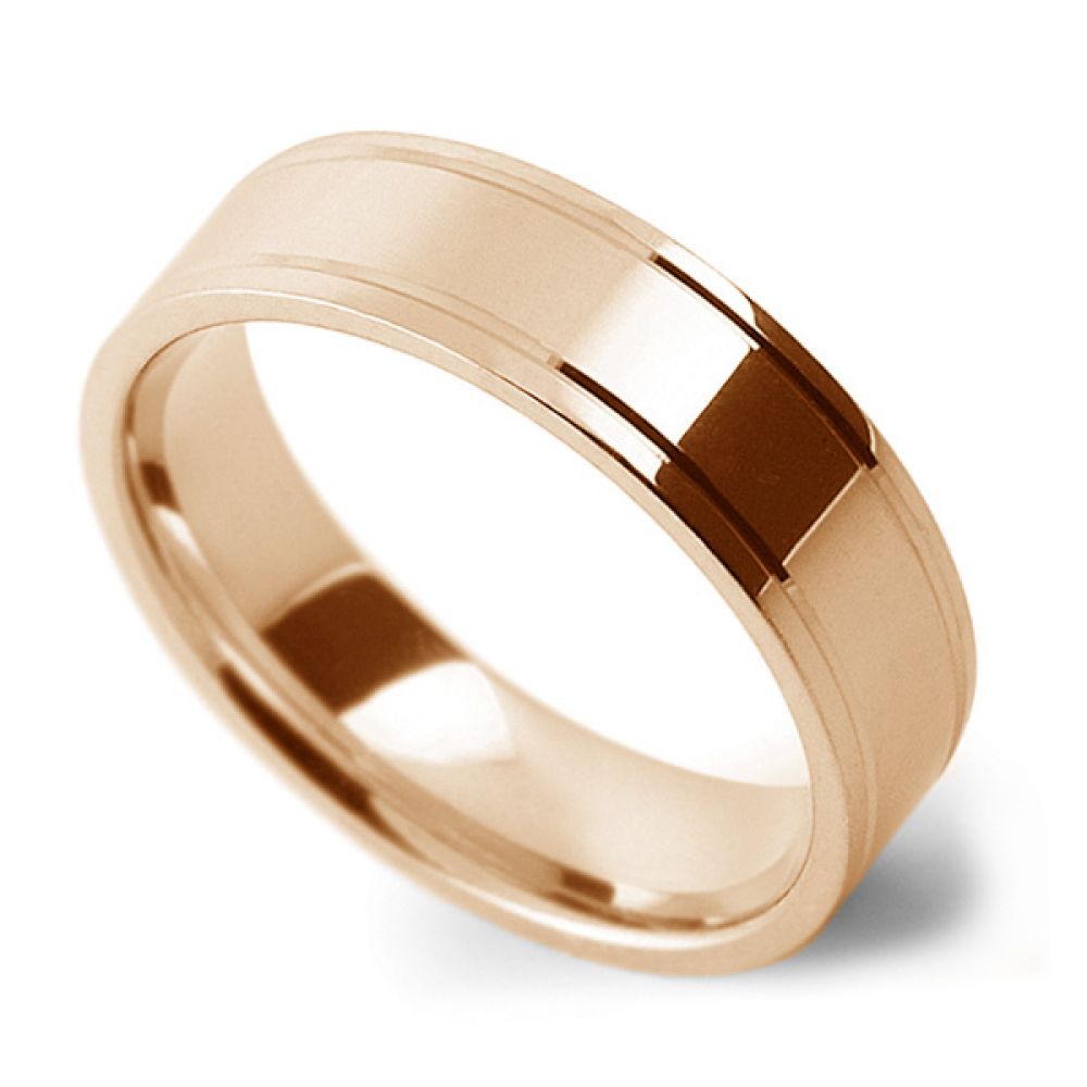 Men's Polished Patterned Flat Court Wedding Ring - Yellow Gold