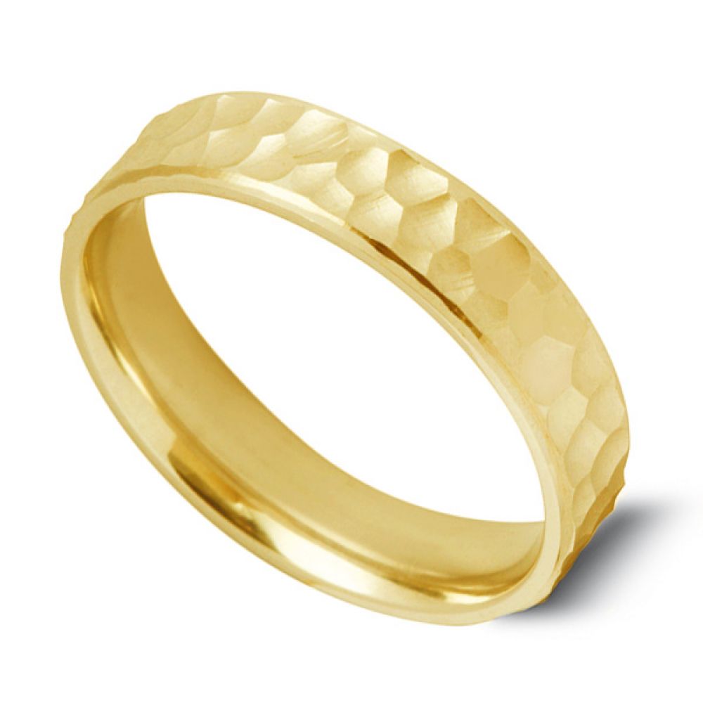 Men's Hammered Pattern Wedding Ring - Yellow Gold Men's Hammered Pattern Wedding Ring - Yellow Gold