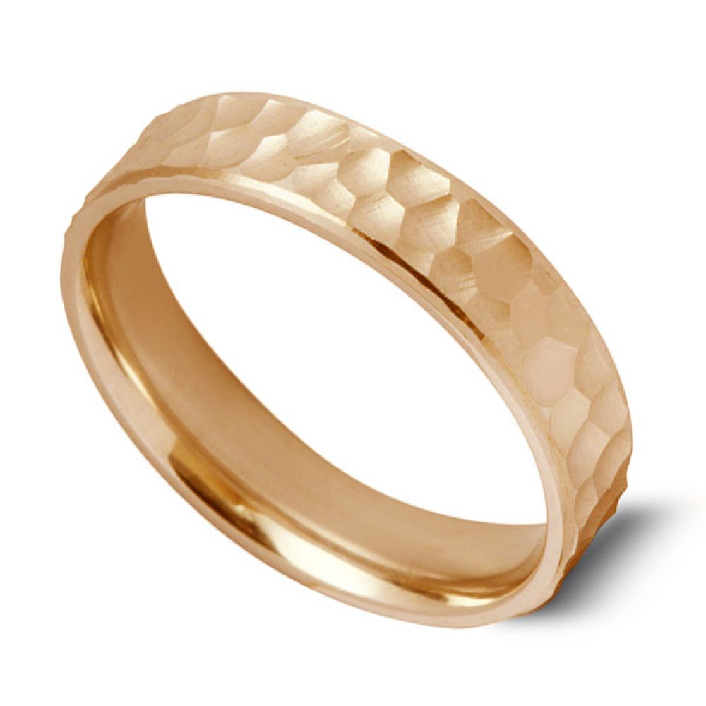 Men's Hammered Pattern Wedding Ring - Rose Gold