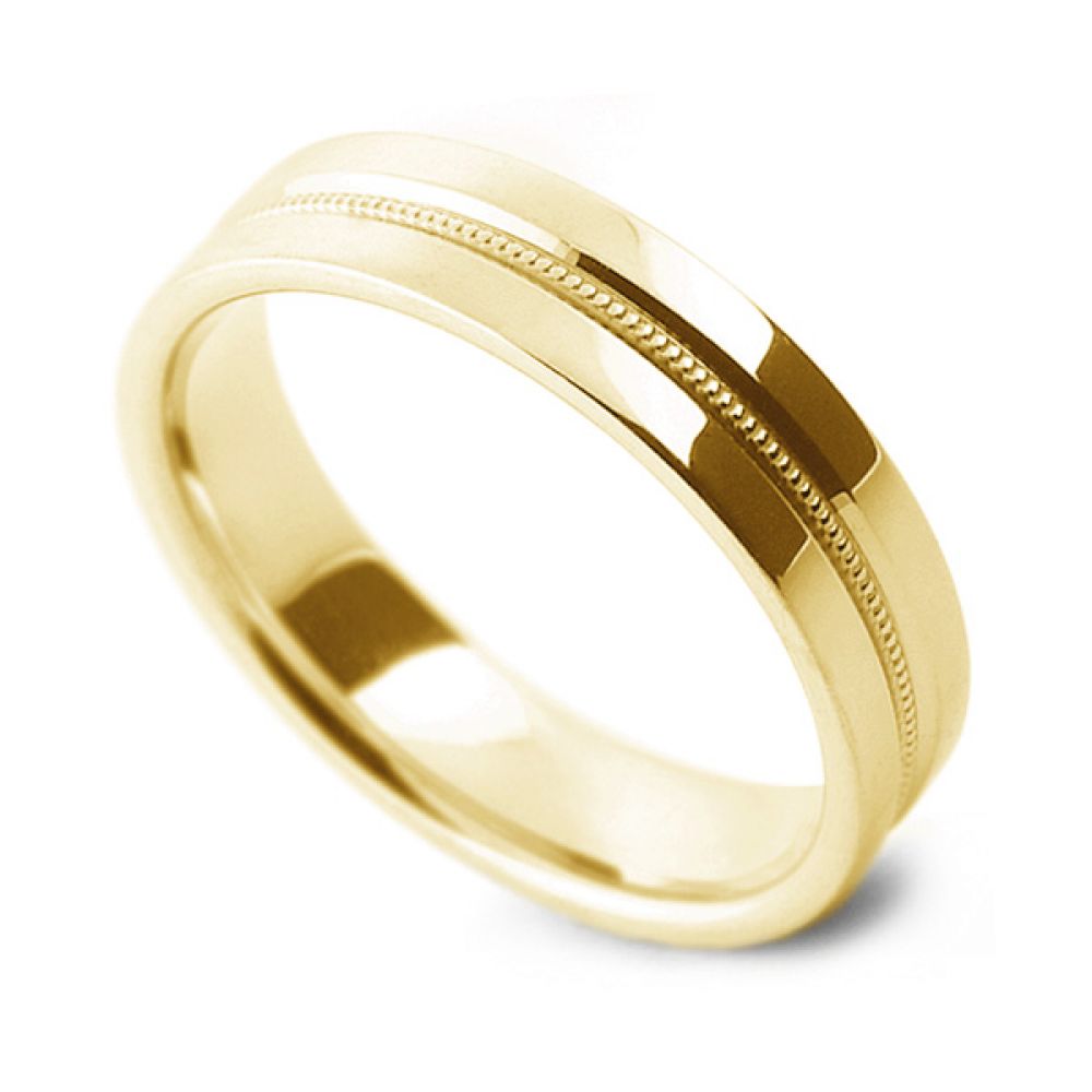 Patterned Flat Court Wedding Ring Milgrain Detail - Yellow Gold Patterned Flat Court Wedding Ring Milgrain Detail - Yellow Gold