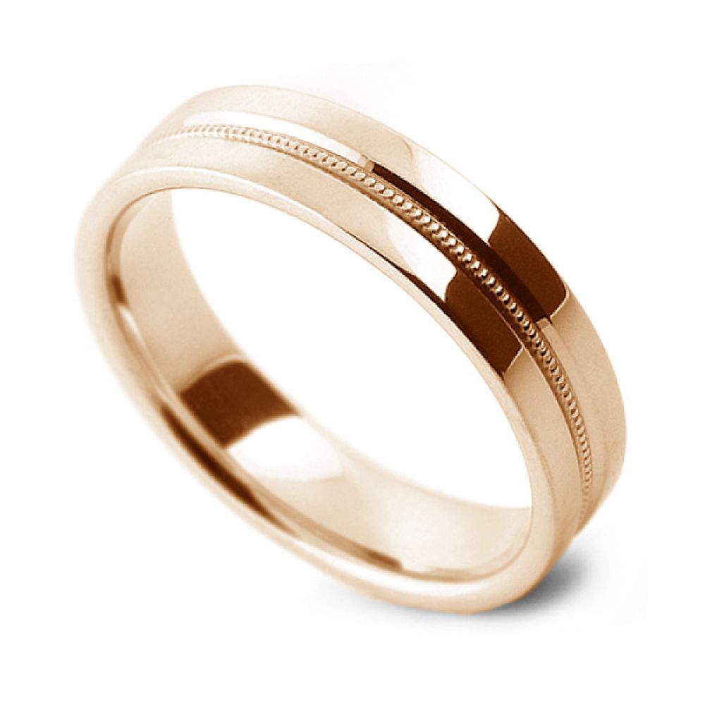 Patterned Flat Court Wedding Ring Milgrain Detail - Rose Gold