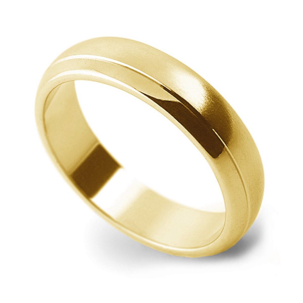 Single Line Patterned Court Wedding Ring - Yellow