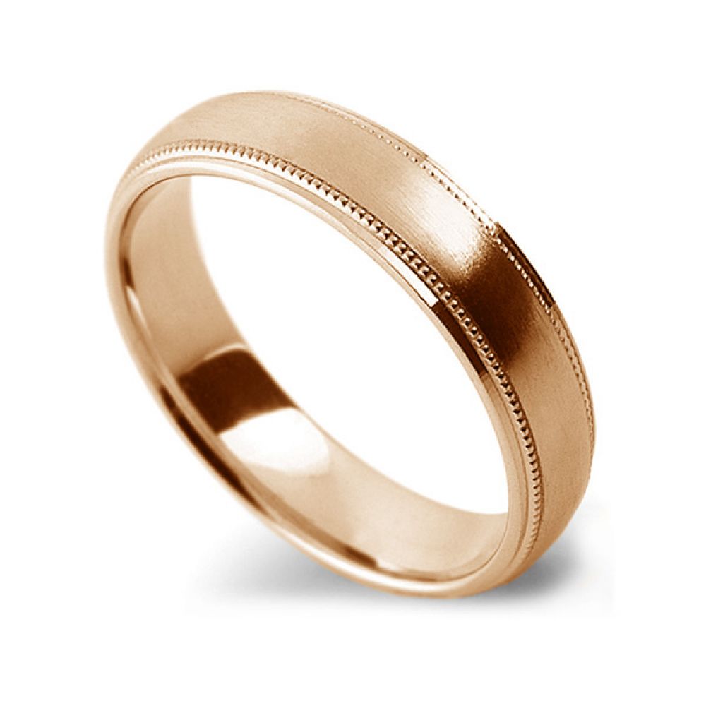 Satin Finish Wedding Ring with Milgrain Edge - Rose Gold