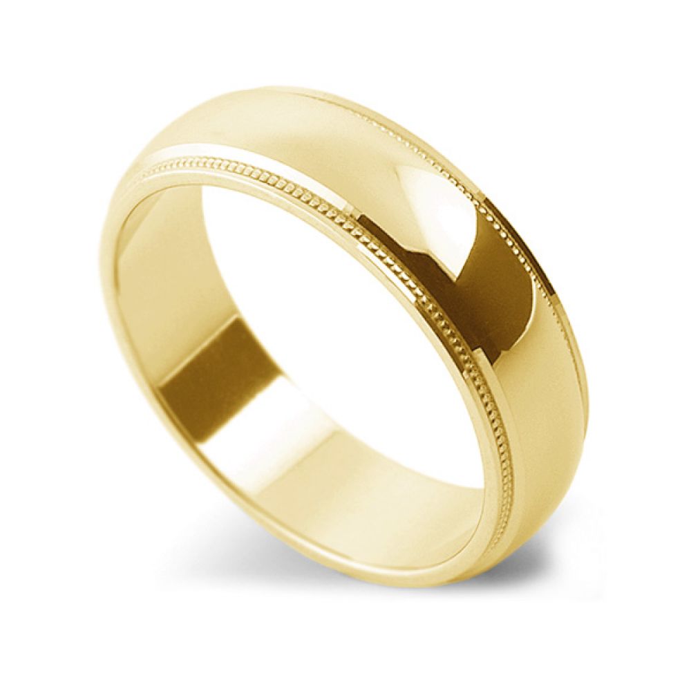 Polished Court Wedding Ring Milgrain Edge - Yellow Gold