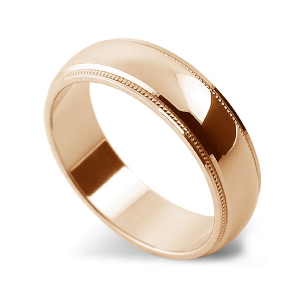 Polished Court Wedding Ring Milgrain Edge - Rose Gold