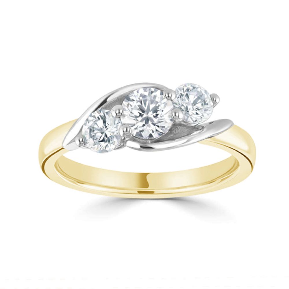 Adele-3 Stone Diamond Engagement ring - Top View yellow gold