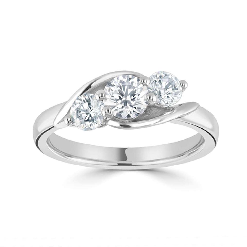 Adele-3 Stone Diamond Engagement ring - Top View white gold