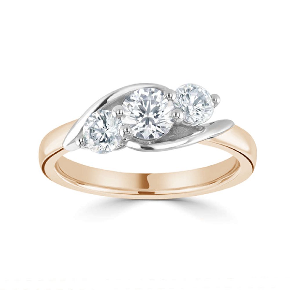 Adele-3 Stone Diamond Engagement ring - Top View rose gold