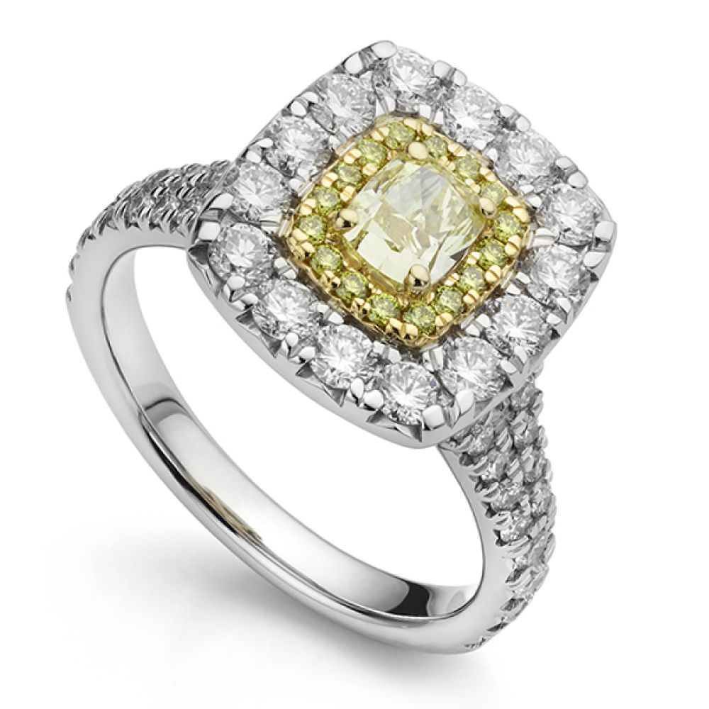 Double Halo Yellow Diamond Ring Main View