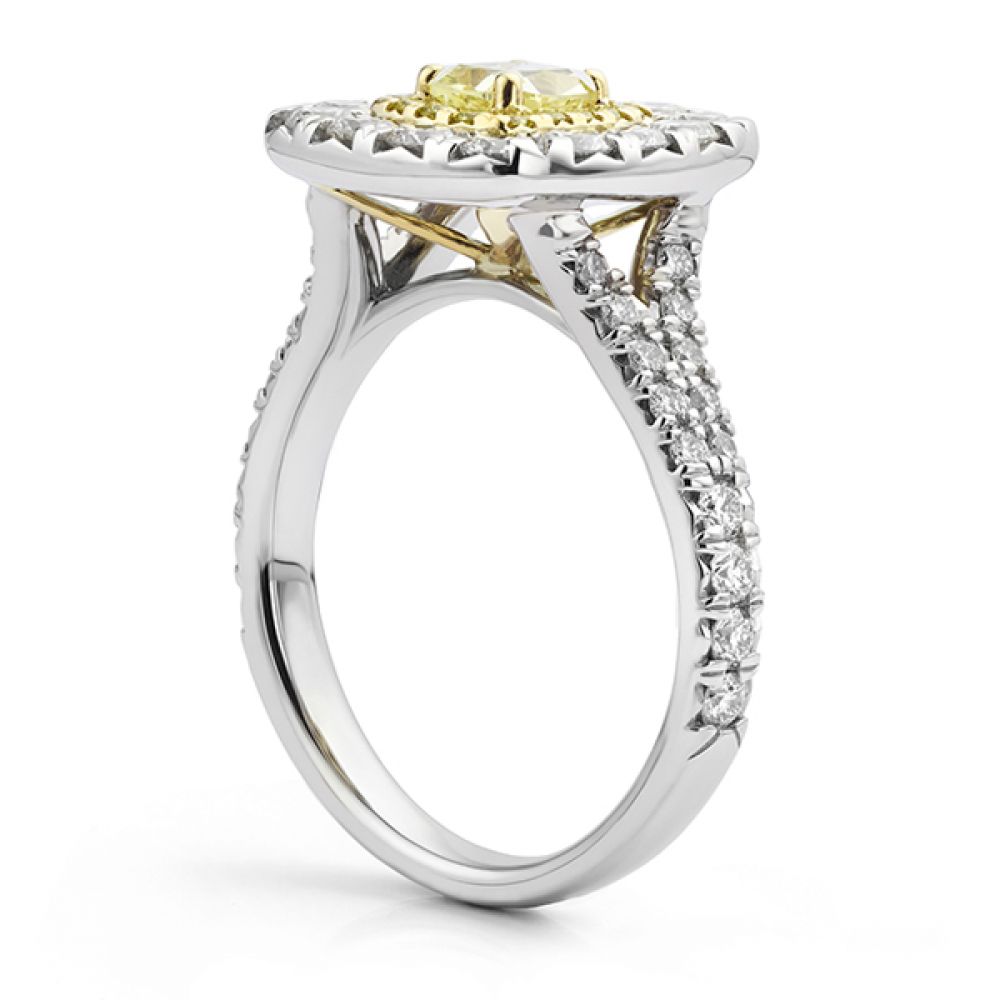 Double Halo Yellow Diamond Ring Side View Double Halo Yellow Diamond Ring Side View