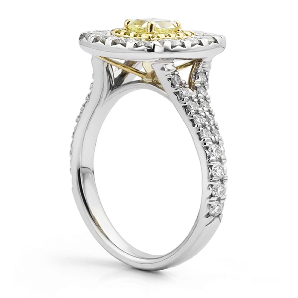 Double Halo Yellow Diamond Ring Side View