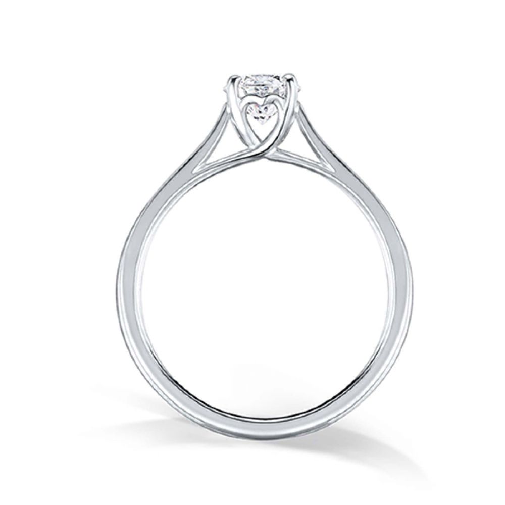 Heart Styled Round Solitaire Engagement Ring - Side - White