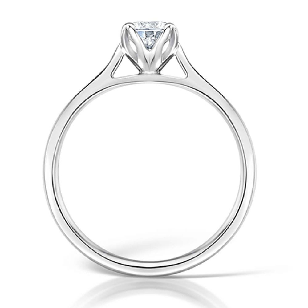 Petal Effect 4 Claw Round Solitaire Engagement Ring Side View - White