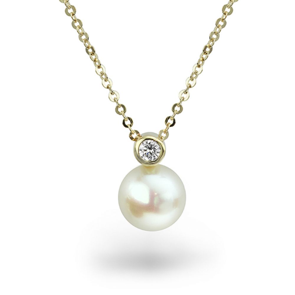 9 carat yellow gold pearl and diamond Snowman necklace