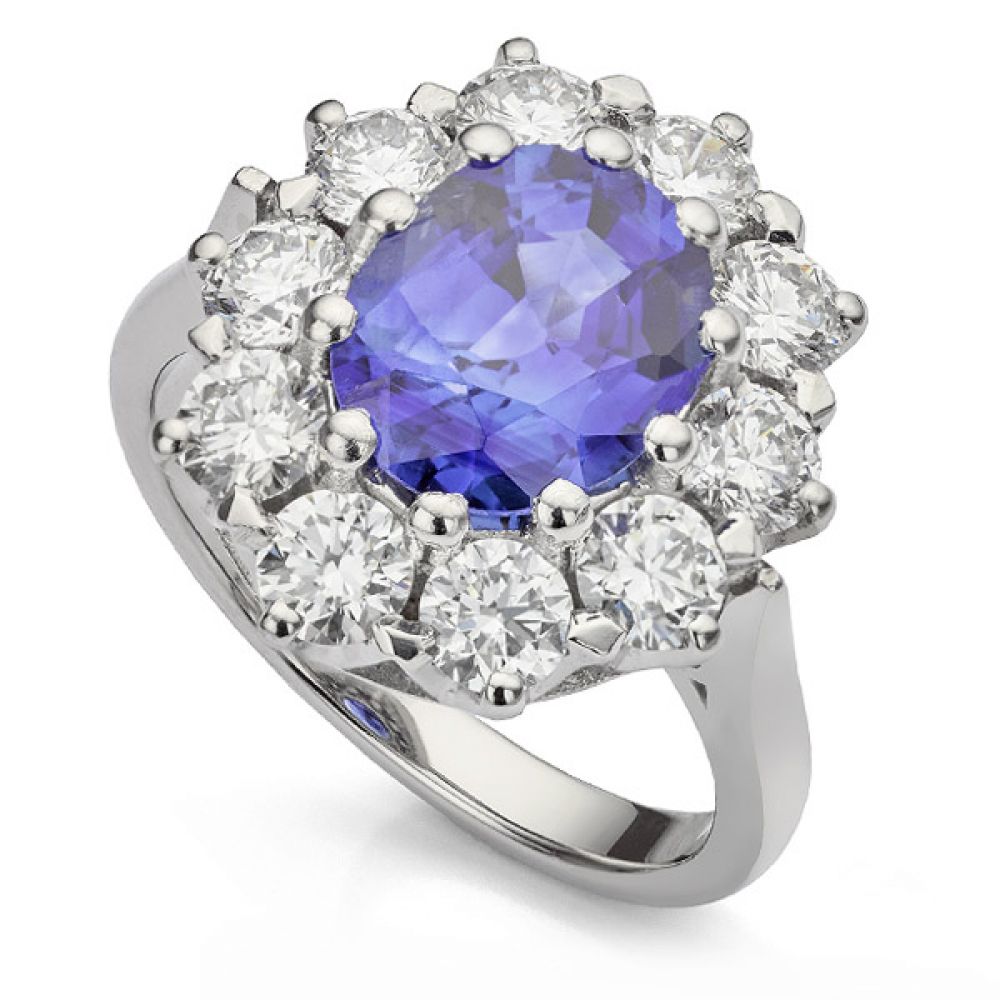 Bespoke blue sapphire and diamond cluster ring